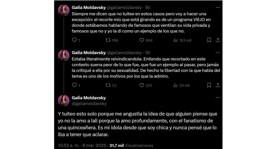 Galia Moldavsky por sus dichos sobre Lali Espósito