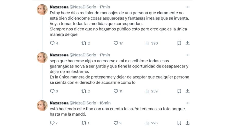 Naza Di Serio denunció acoso en las redes