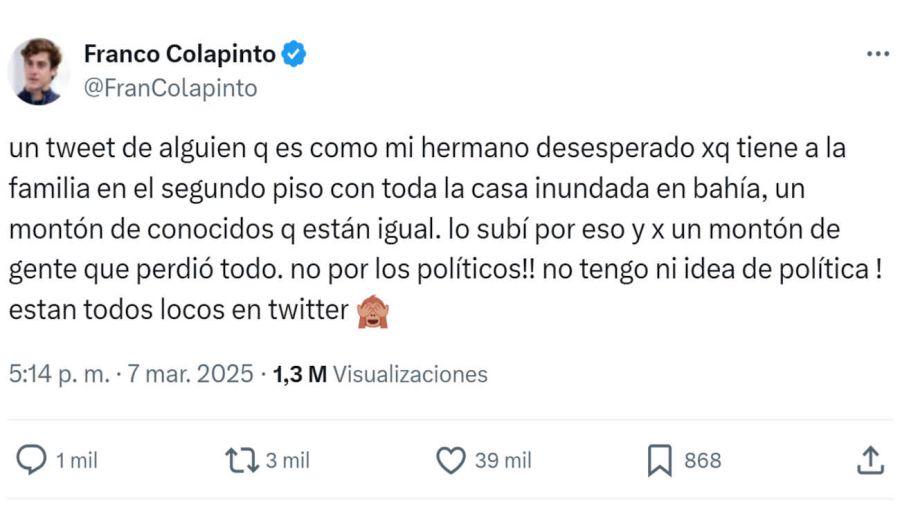 Franco Colapinto tweet 20250307