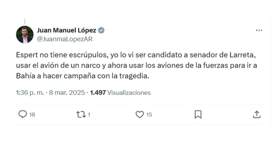 20250308 El tuit del diputado Juan Manuel López contra José Luis Espert