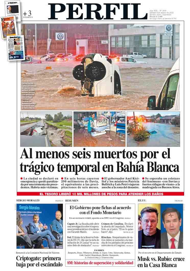 La tapa del Diario PERFIL del sábado 8 de marzo de 2025