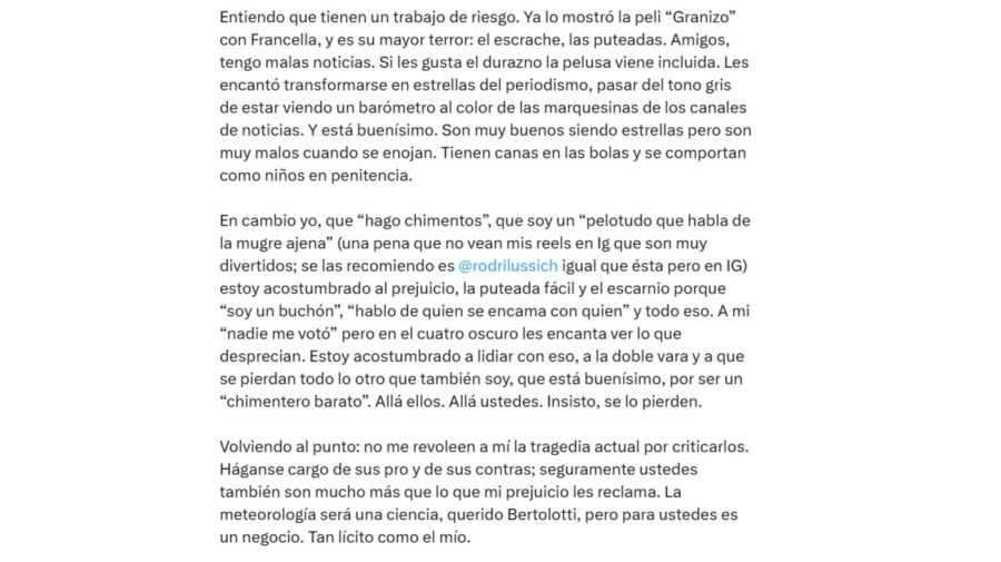 El descargo de Rodrigo Lussich contra los meteorólogos