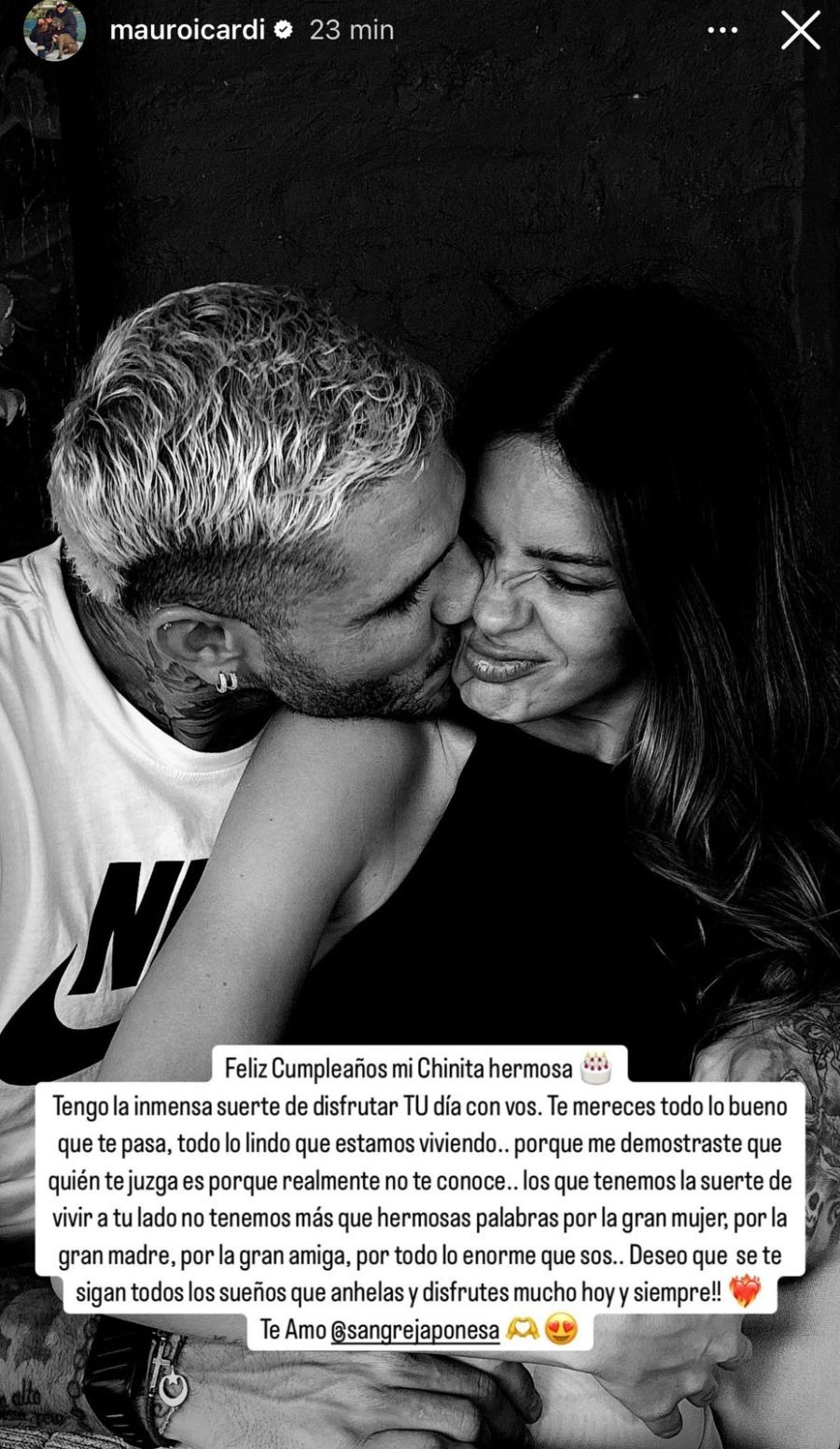 Mauro Icardi felicitó a la China Suárez por su cumpleaños y le lanzó una indirecta a Wanda Nara: 