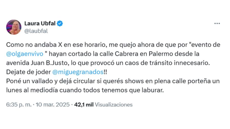 El inesperado reclamo de Laura Ubfal a Migue Granados