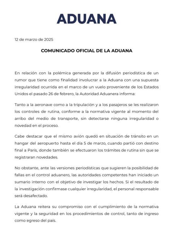 Comunicado Aduana