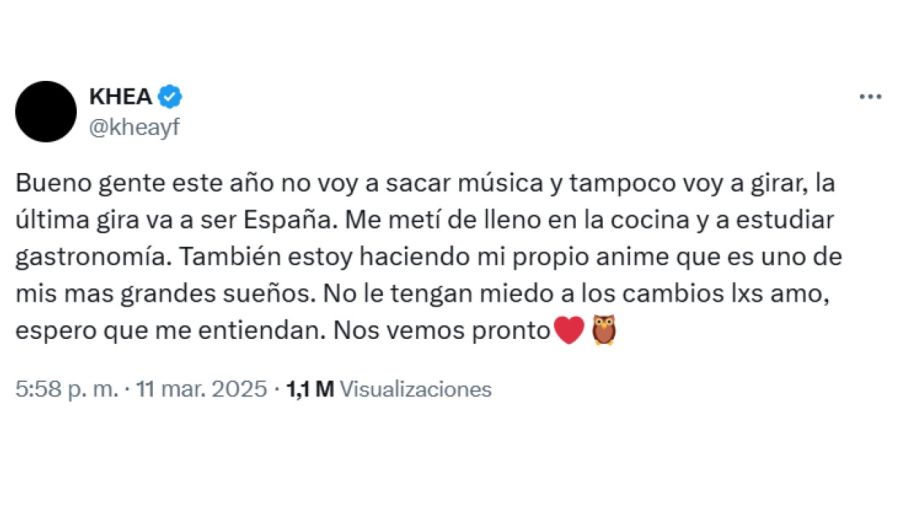 Khea anunció su retiro temporal de la música