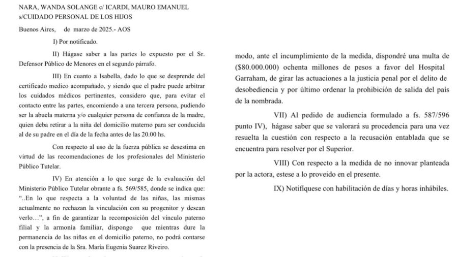 La orden de la justicia de restituir a Isabella y Francesca con su padre