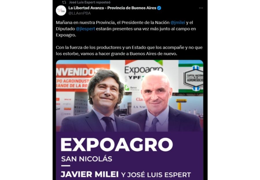 Milei y Espert estarán en la expoagro 20250314