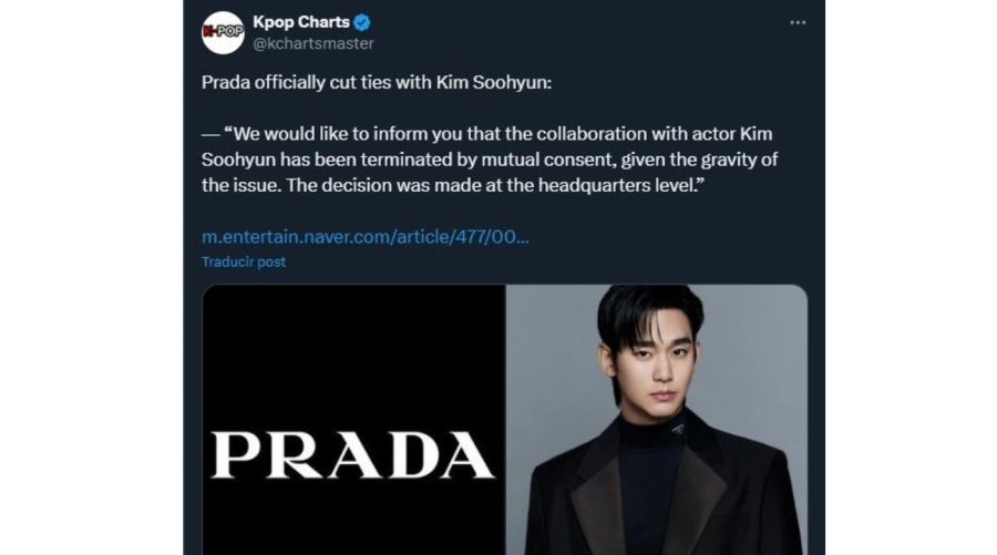 Prada cortó sus lazos con Kim Soo Hyun