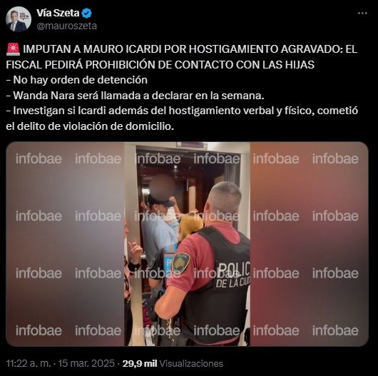 Mauro Szeta informó que Mauro Icardi fue imputado tras el escándalo con Wanda Nara y sus hijas