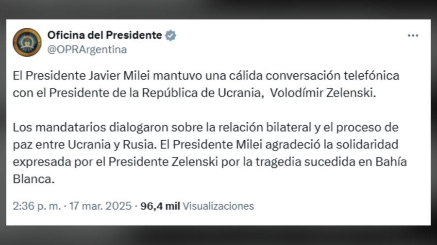 Comunicado presidencia zelenski milei