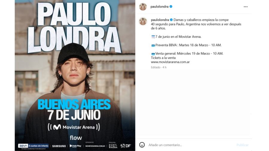 Paulo Londra vuelve a Buenos Aires después de seis años