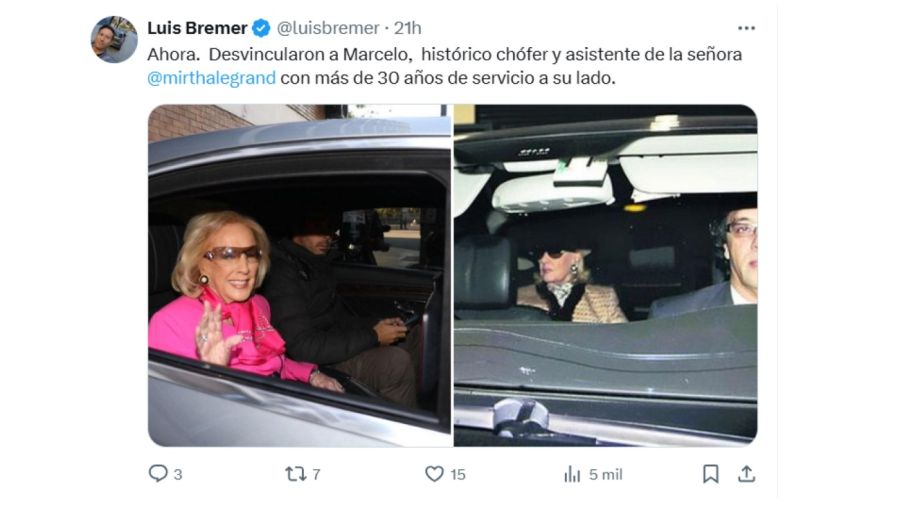 Desvincularon al chofer de Mirtha Legrand