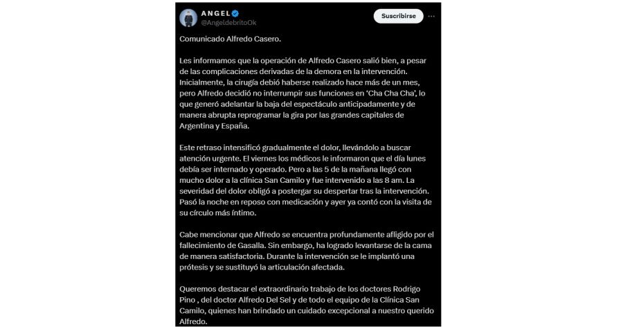 Comunicado por la salud de Alfredo Casero