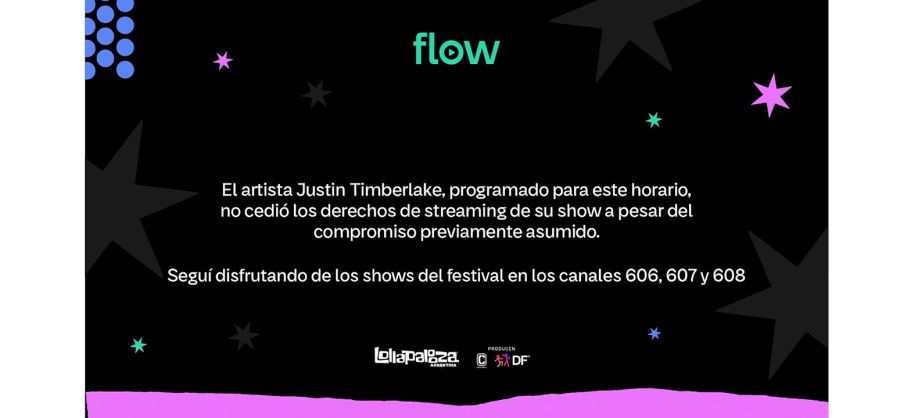 Flow no transmitió el recital de Justin Timberlake en el Lollapalooza