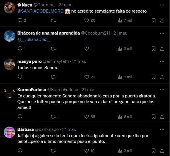 Las opiniones por el insulto de Sandra Priore a Santiago del Moro en Gran Hermano