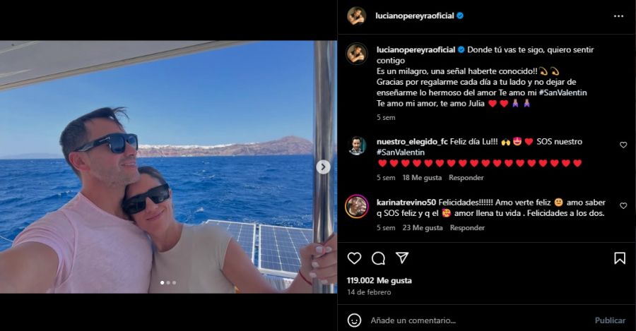 Luciano Pereyra le dedicó un posteo a su pareja Julia Rezzuto