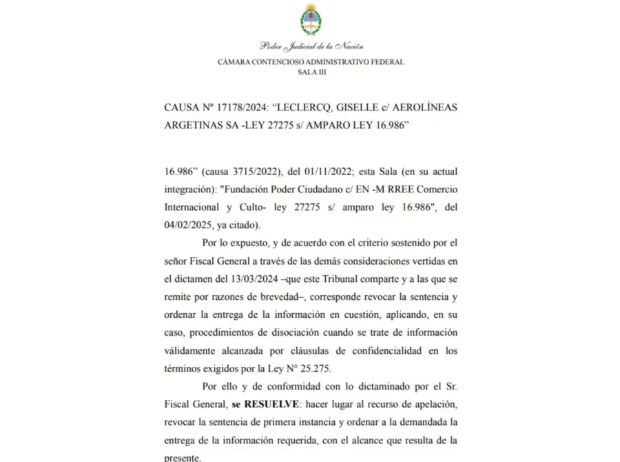 Fallo Leclercq contra Aerolíneas 20250327
