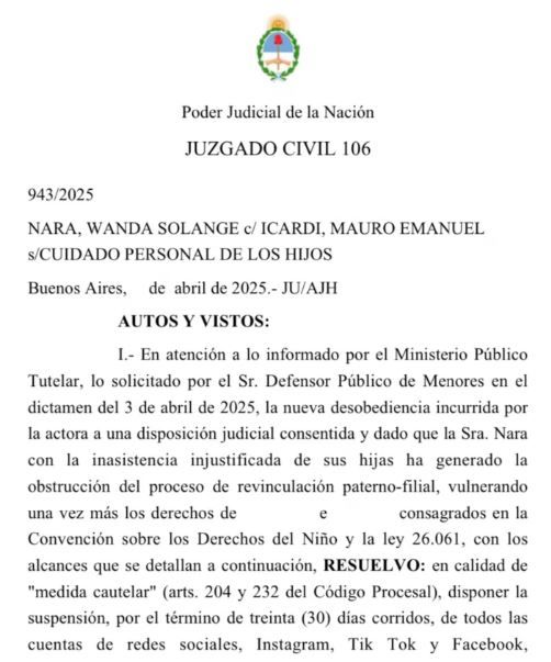 Resolución contra Wanda Nara