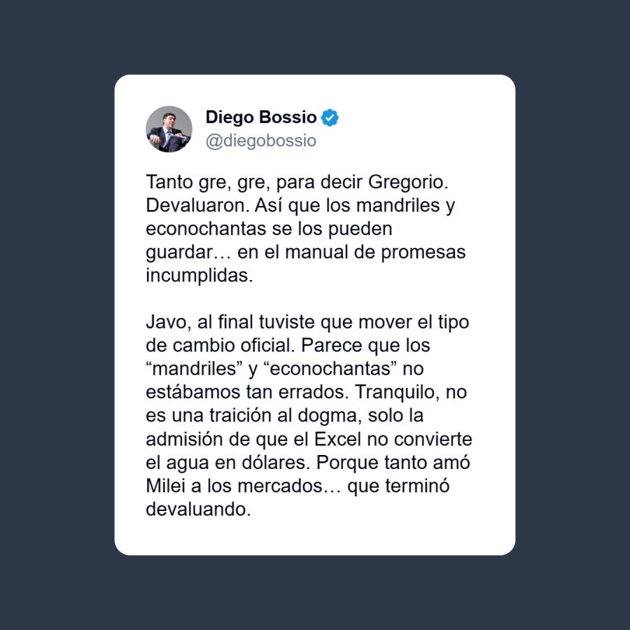 El mensaje de Diego Bossio sobre los anuncios económicos.