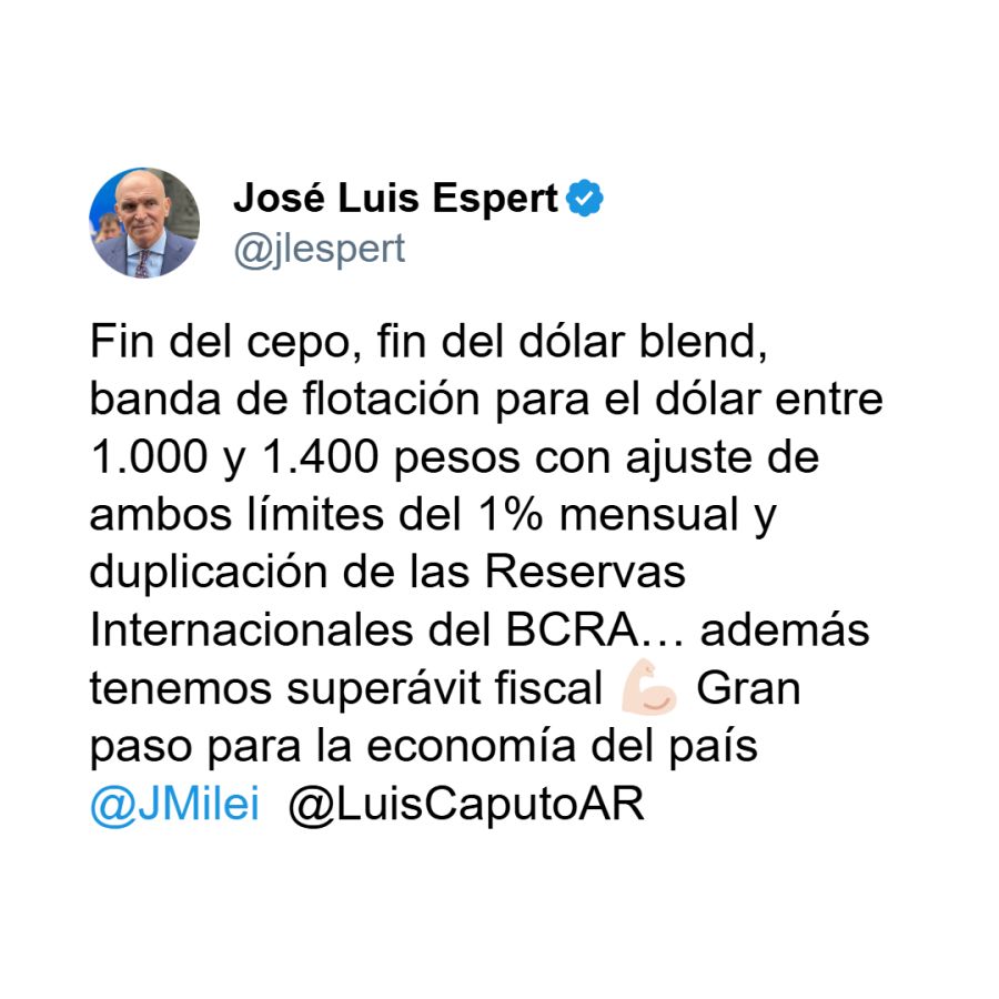 El mensaje de Espert en redes, sobre los anuncios de Caputo y el dólar.