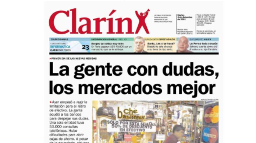 Tapa Clarin diciembre 2001