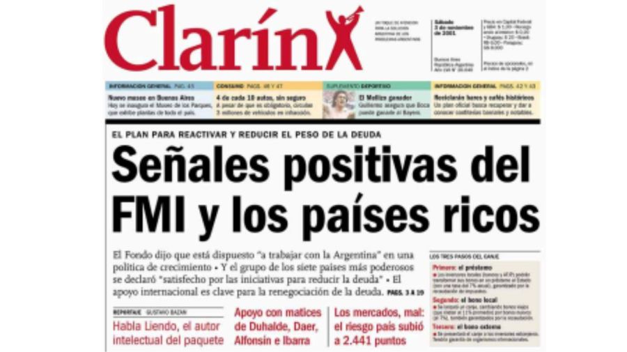 Tapa clarin noviembre 2001