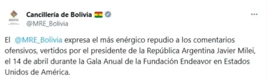Tuit de cancilleria de Bolivia 1