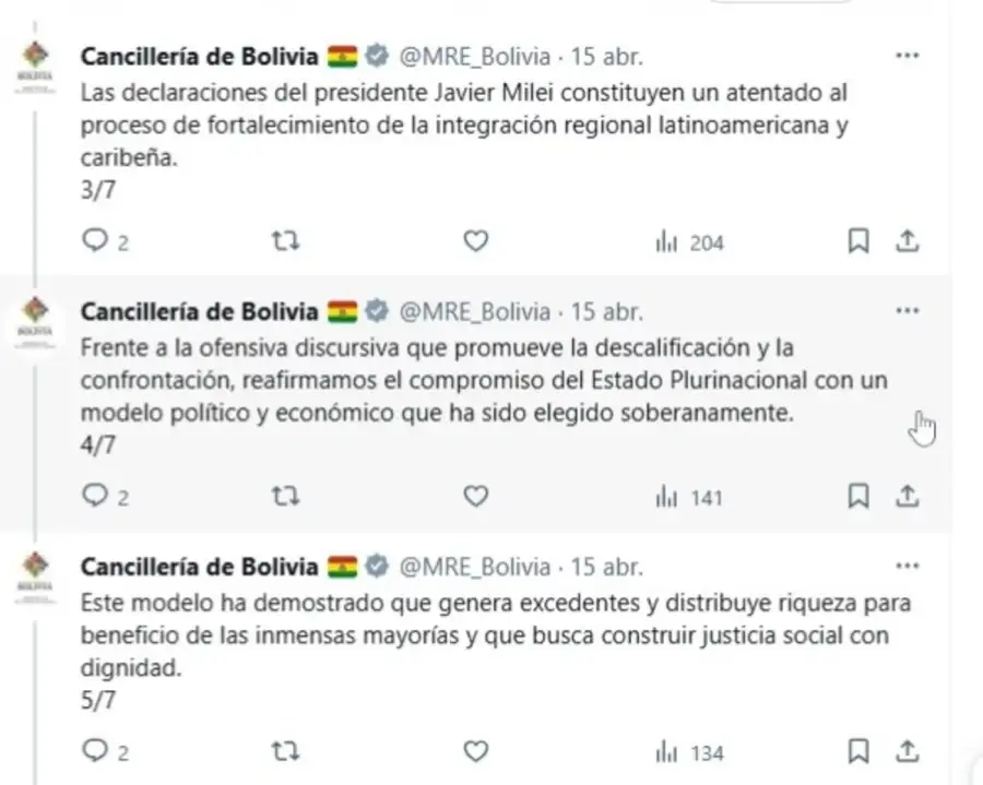 Tuit de cancilleria de Bolivia 2