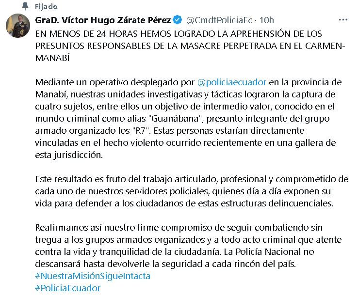 Tuit Policía de Ecuador