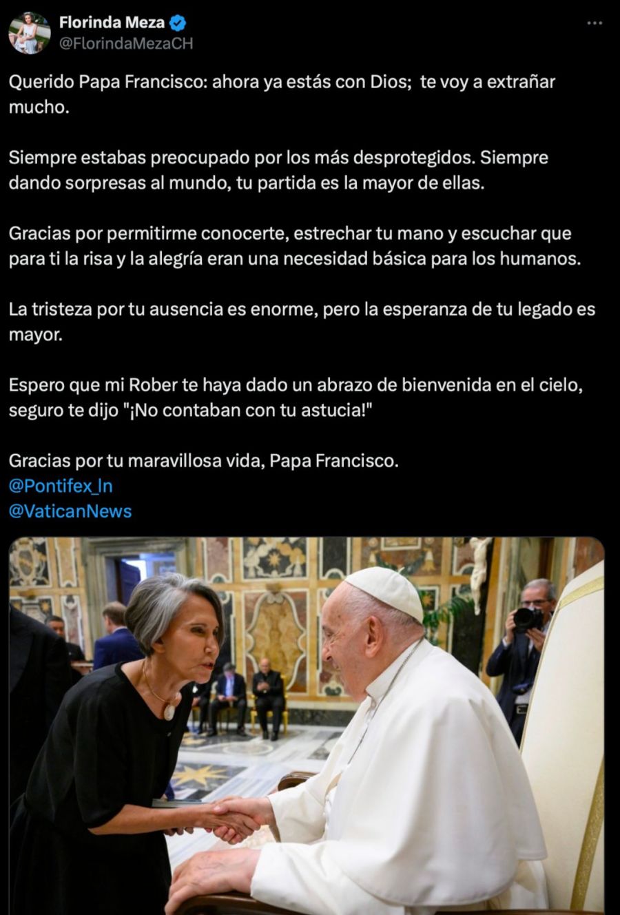 El mensaje de Florinda Meza al Papa Francisco