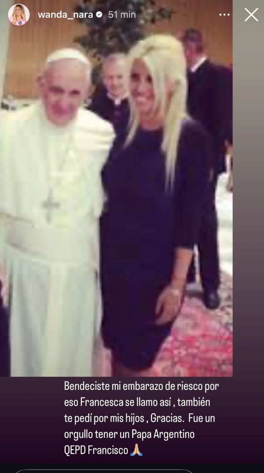 El mensaje de Wanda Nara al Papa Francisco