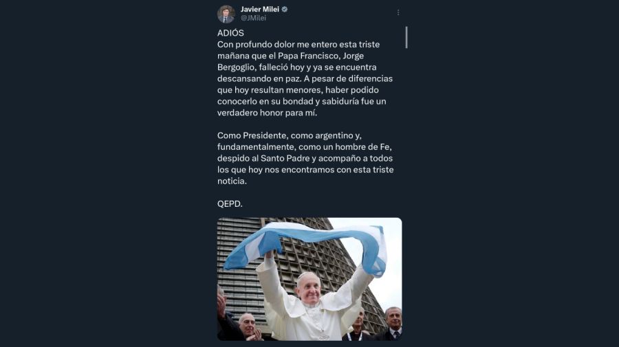 Javier Milei por la muerte del Papa Francisco