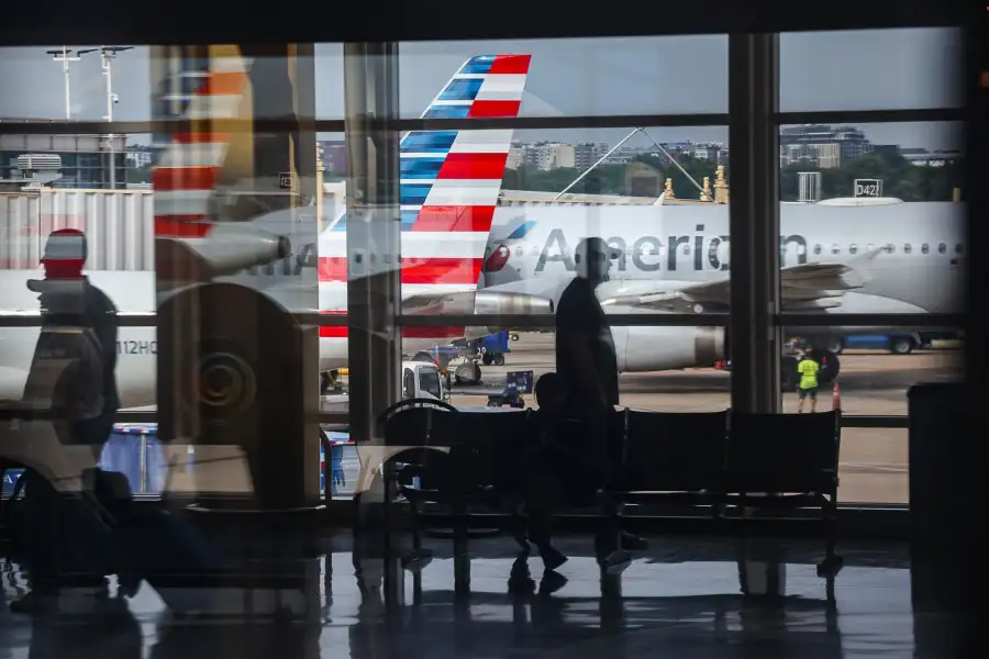 American Airlines passenger jets in Arlington, Virginia, US.