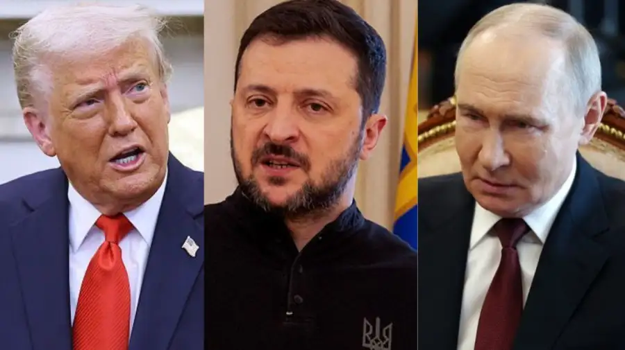 Donald Trump, Volodimir Zelensky y Vladimir Putin