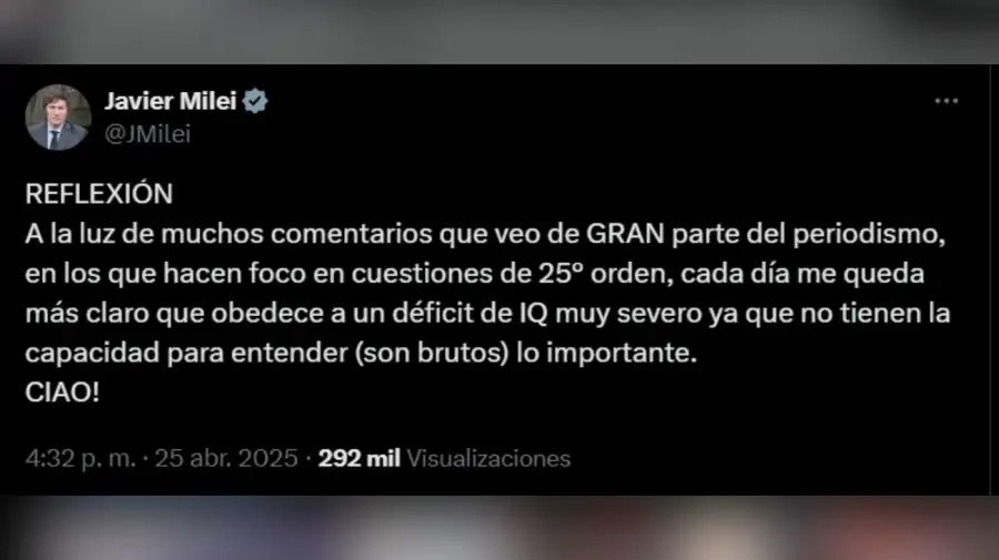 Javier Milei twittea llega tarde papa