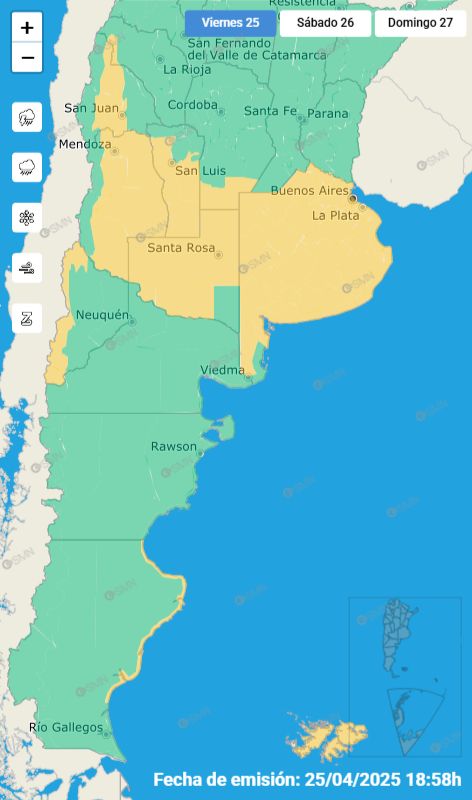 Alerta Amarilla por tormentas viernes 25 de abril de 2025