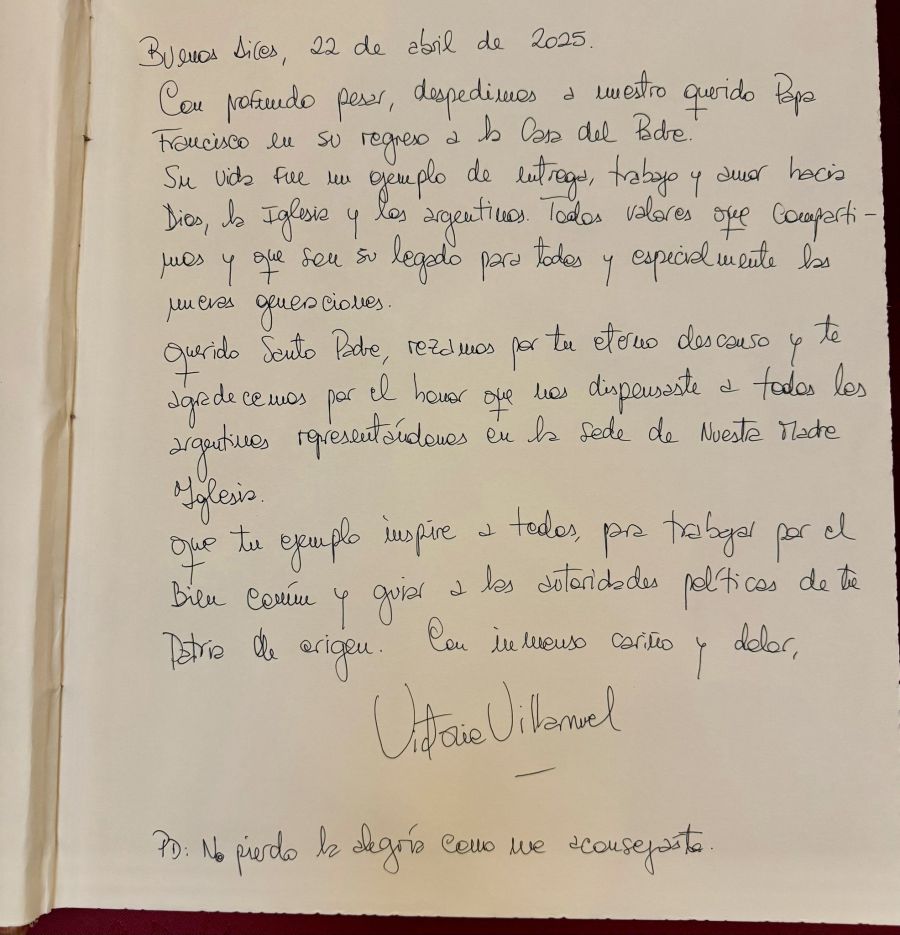 Carta de Sandra Villarruel al Papa Francisco
