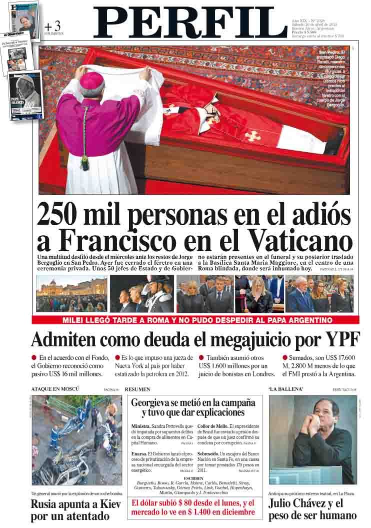 La tapa del Diario PERFIL del sábado 26 de abril de 2025