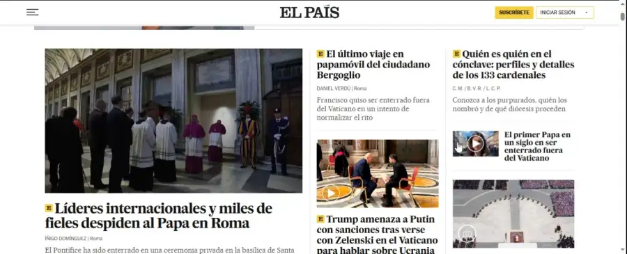 Portada de El País dedicada al Papa Francisco