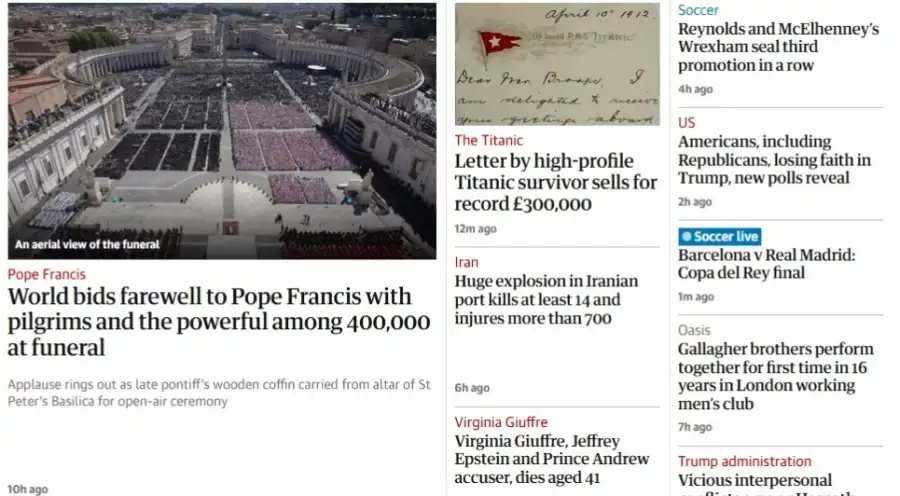 Portada de The Guardian dedicado al Papa Francisco