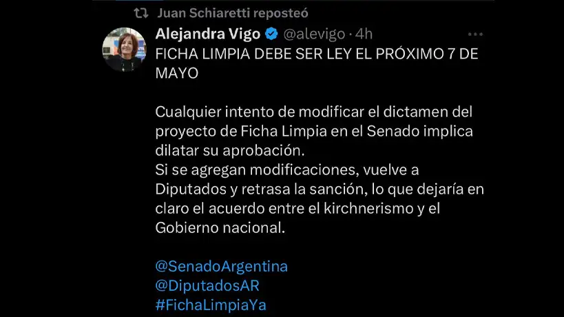 Tweet de Alejandra Vigo