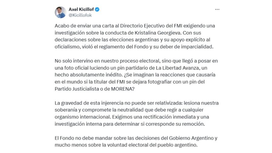 Tweet de Axel Kicillof