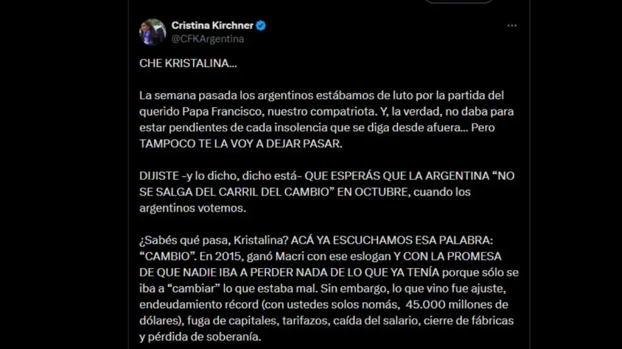 Twitter Cristina Kirchner Che Kristalina