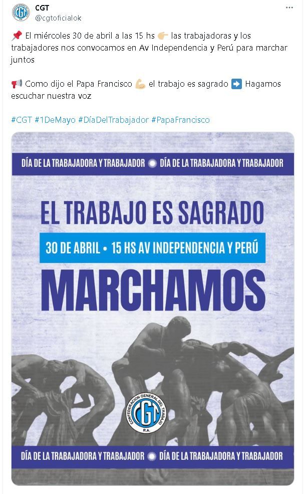 Tuit CGT 1° de mayo 2025