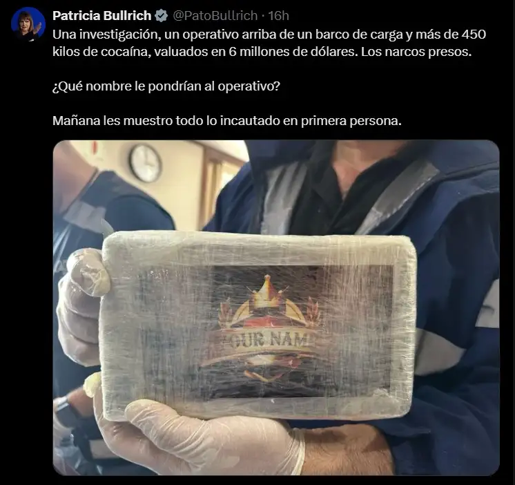 Patricia Bullrich sobre la media tonelada de cocaína incautada en Rosario