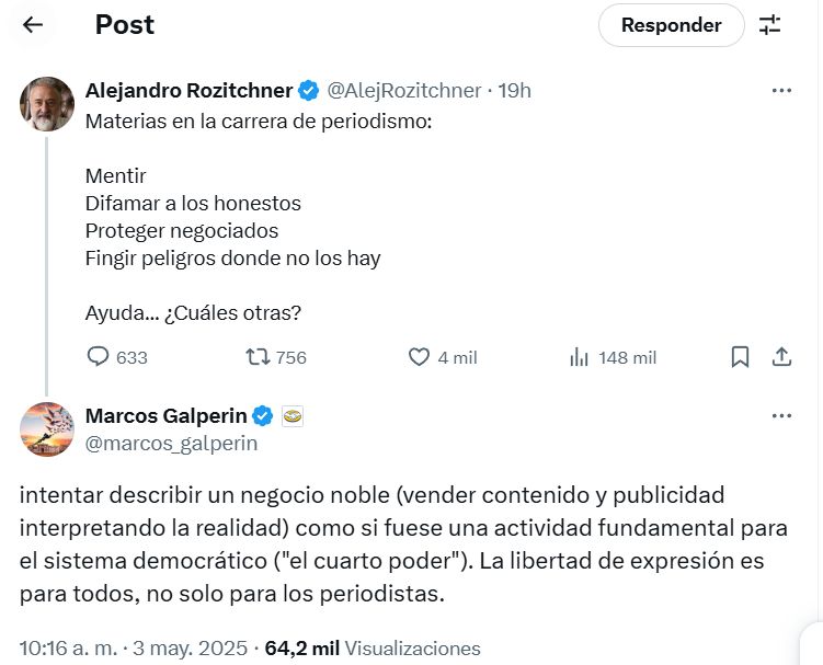 20250503 Críticas Alejadro Rozitchner y Marcos Galperin a la prensa