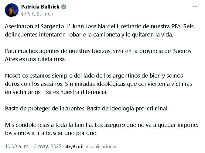 Tuit Patricia Bullrich