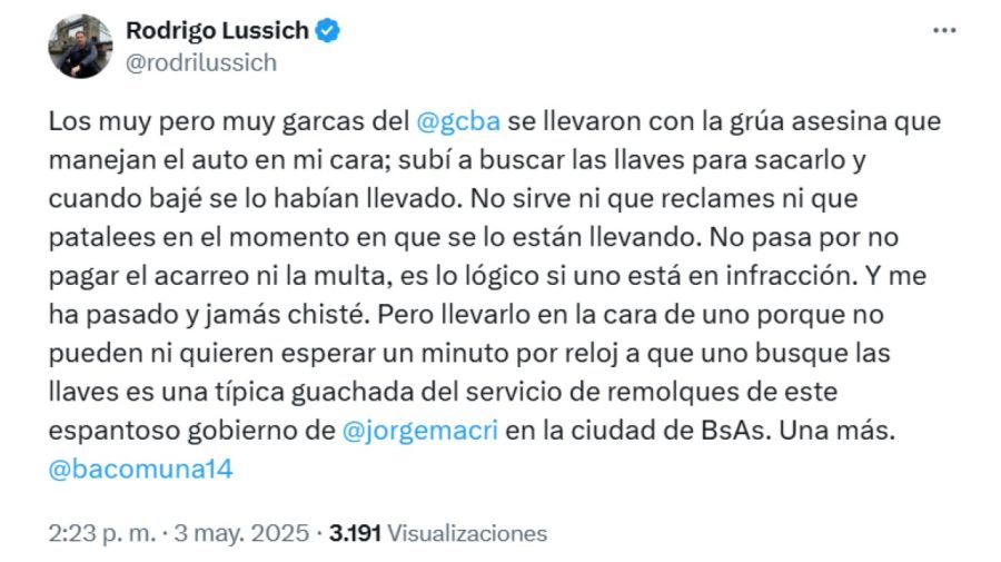 El mal momento de Rodrigo Lussich