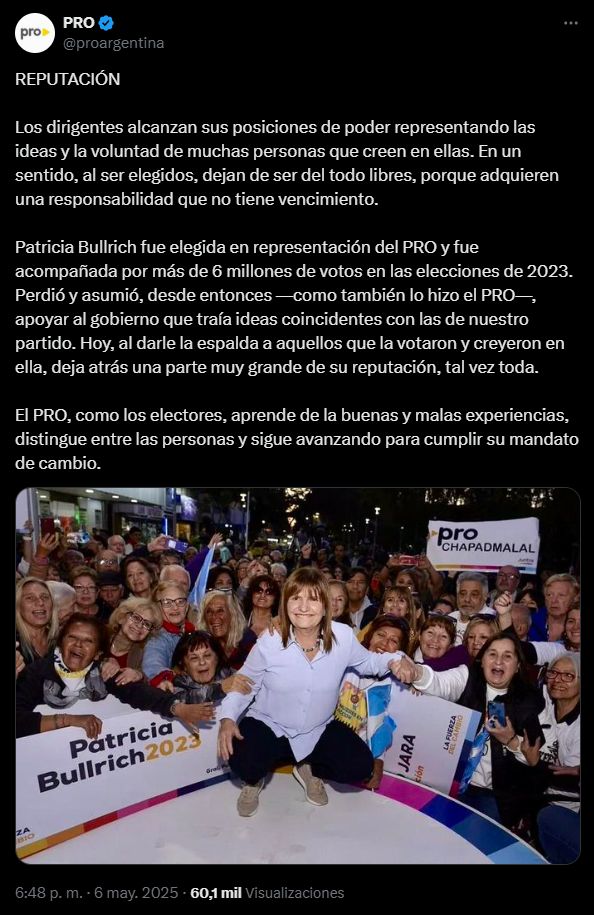 Afiliación de Patricia Bullrich a La Libertad Avanza 20250506
